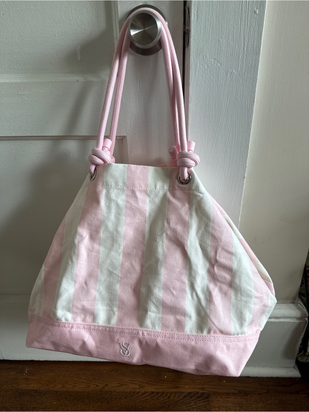 Victoria's Secret Pink and White Striped Canvas Tote